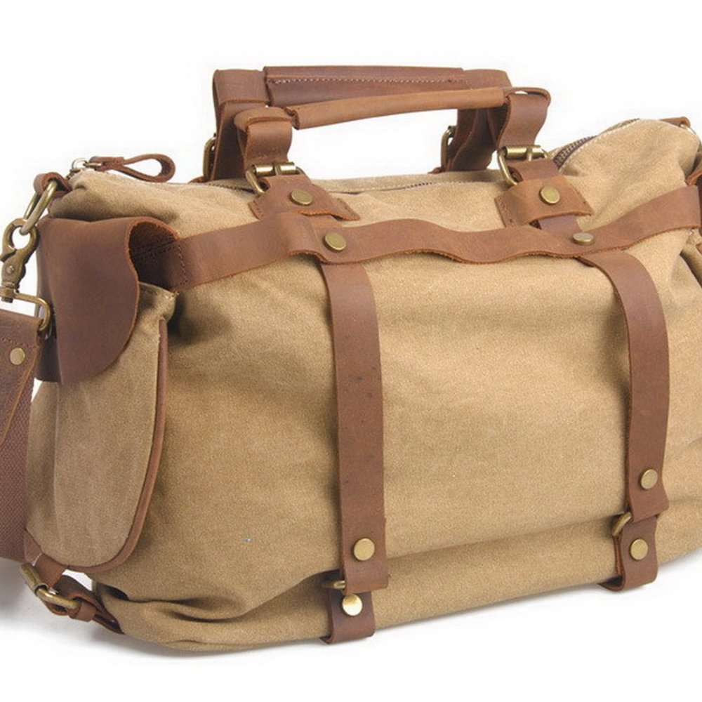 * Sale * - Small Canvas GYM Bag Duffle Bag Overnight Bag Tote Bag w Real Leather